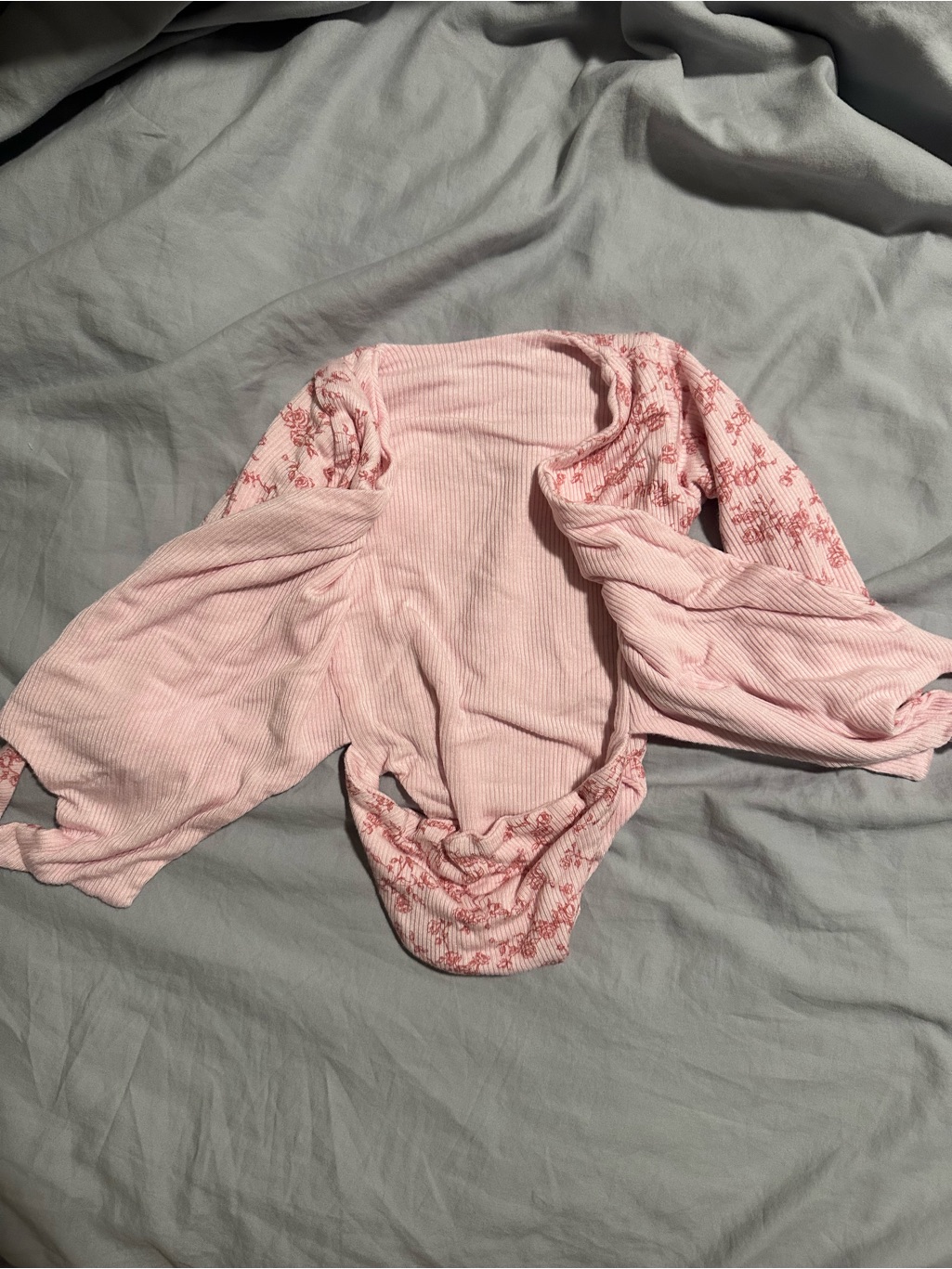 Soft Pink Floral Ribbed Baby One-Piece — image 5 of 7